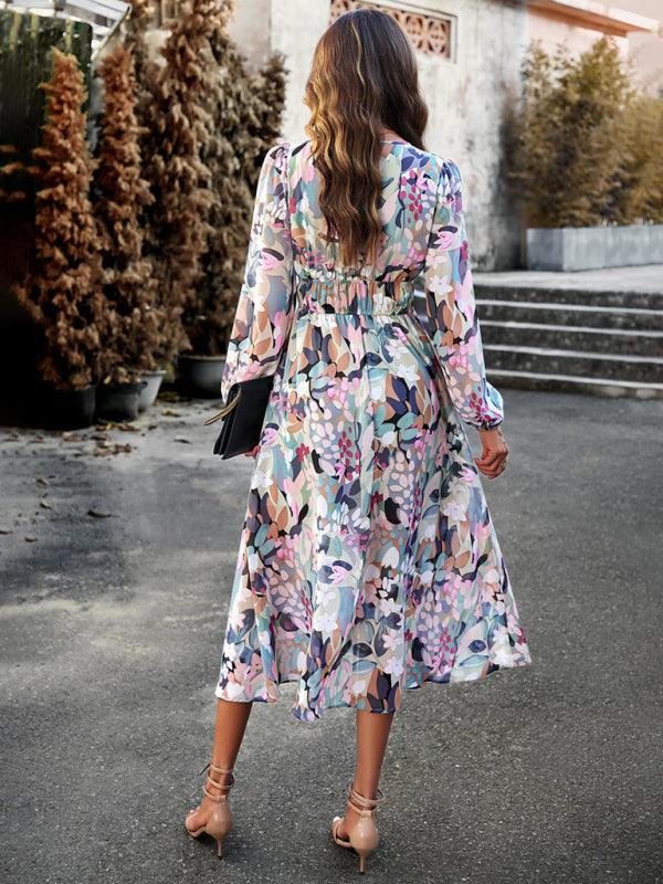 Maxi Jurk met V-hals en Bloemenprint - Midi Dresses - Jurkjes.co