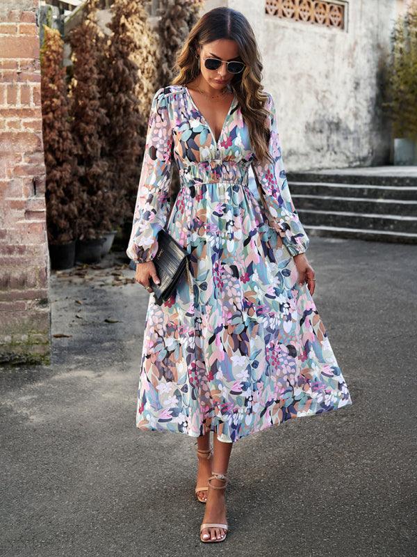 Maxi Jurk met V-hals en Bloemenprint - Midi Dresses - Jurkjes.co