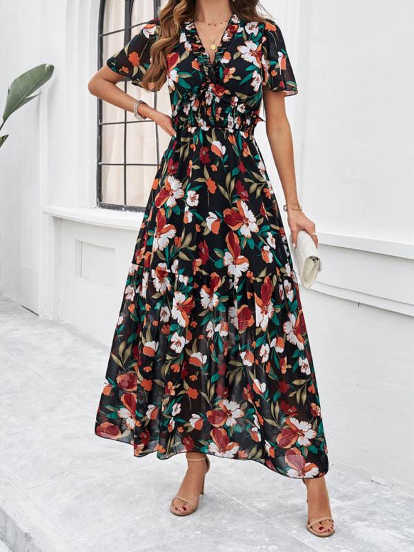 Maxi Jurk met V-hals en Bloemenprint - Midi Dresses - Jurkjes.co