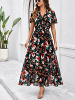 Maxi Jurk met V-hals en Bloemenprint - Midi Dresses - Jurkjes.co