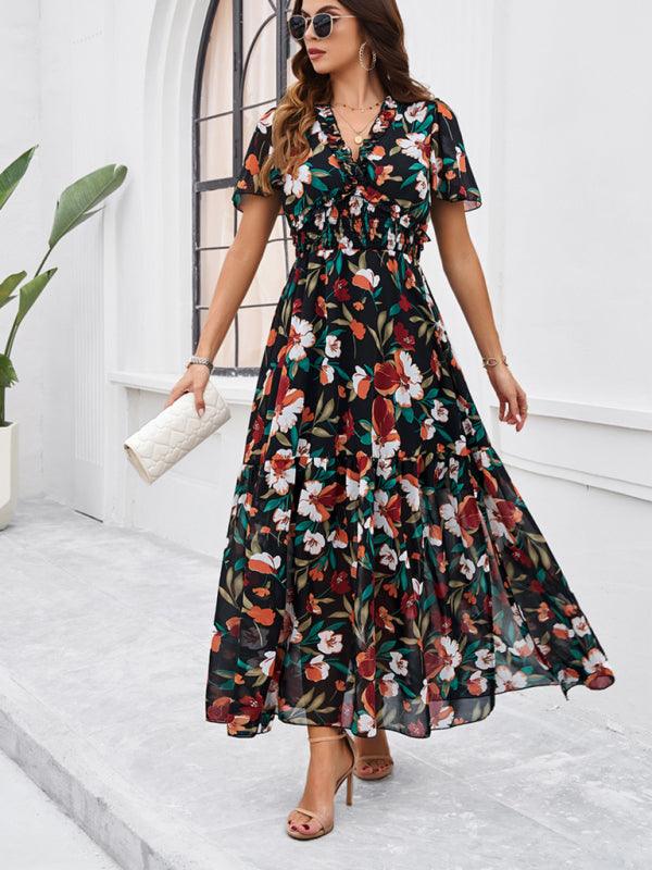 Maxi Jurk met V-hals en Bloemenprint - Midi Dresses - Jurkjes.co
