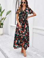 Maxi Jurk met V-hals en Bloemenprint - Midi Dresses - Jurkjes.co