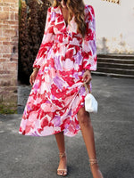 Maxi Jurk met V-hals en Bloemenprint - Midi Dresses - Jurkjes.co