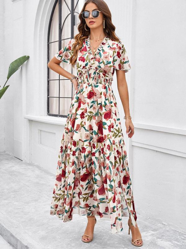Maxi Jurk met V-hals en Bloemenprint - Midi Dresses - Jurkjes.co