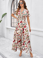 Maxi Jurk met V-hals en Bloemenprint - Midi Dresses - Jurkjes.co