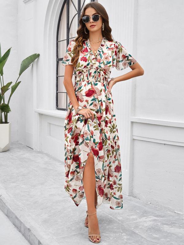 Maxi Jurk met V-hals en Bloemenprint - Midi Dresses - Jurkjes.co