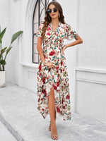 Maxi Jurk met V-hals en Bloemenprint - Midi Dresses - Jurkjes.co