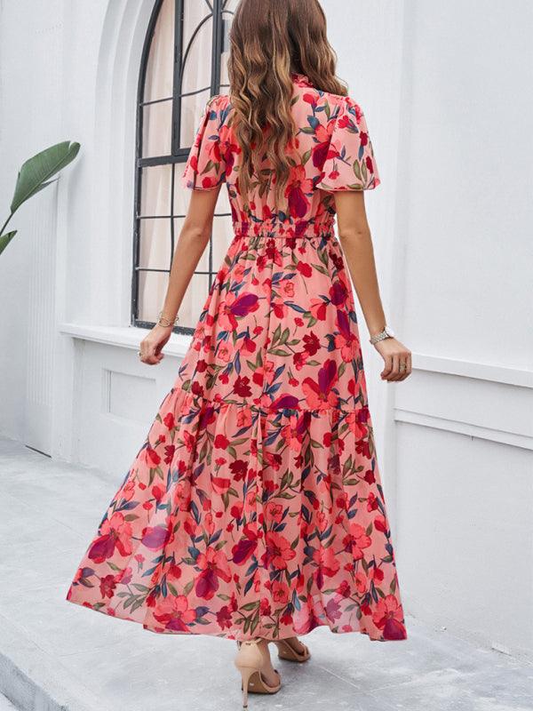 Maxi Jurk met V-hals en Bloemenprint - Midi Dresses - Jurkjes.co