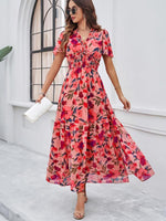 Maxi Jurk met V-hals en Bloemenprint - Midi Dresses - Jurkjes.co