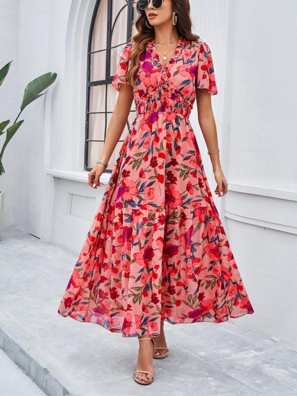 Maxi Jurk met V-hals en Bloemenprint - Midi Dresses - Jurkjes.co