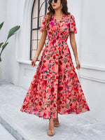 Maxi Jurk met V-hals en Bloemenprint - Midi Dresses - Jurkjes.co