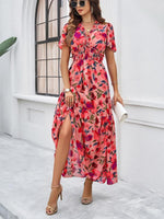 Maxi Jurk met V-hals en Bloemenprint - Midi Dresses - Jurkjes.co