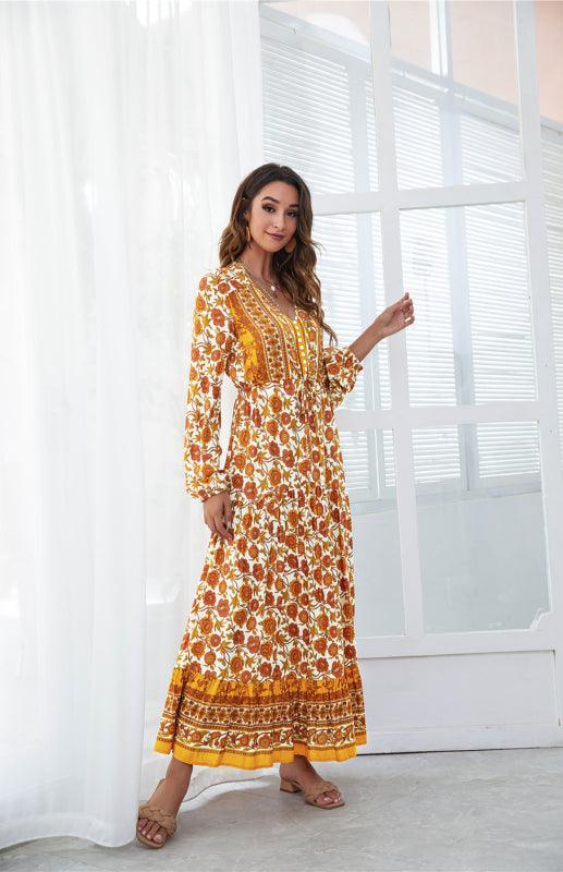 Maxi Jurk met V-hals en Bloemenprint - Mini Dresses - Jurkjes.co