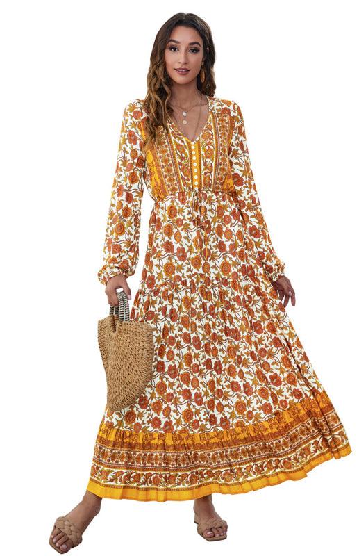 Maxi Jurk met V-hals en Bloemenprint - Mini Dresses - Jurkjes.co