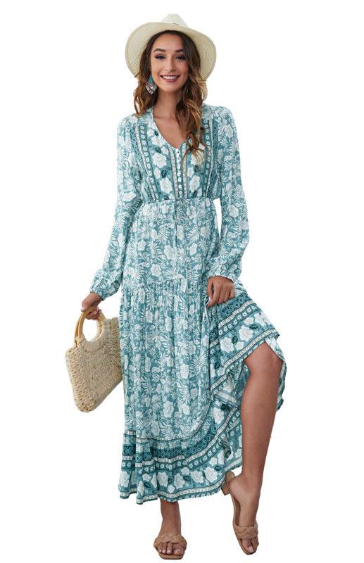 Maxi Jurk met V-hals en Bloemenprint - Mini Dresses - Jurkjes.co