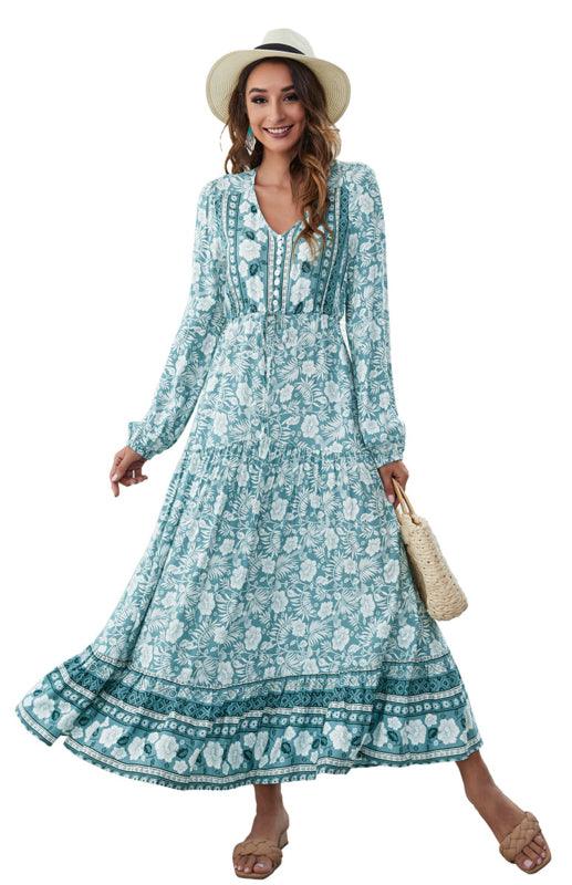 Maxi Jurk met V-hals en Bloemenprint - Mini Dresses - Jurkjes.co