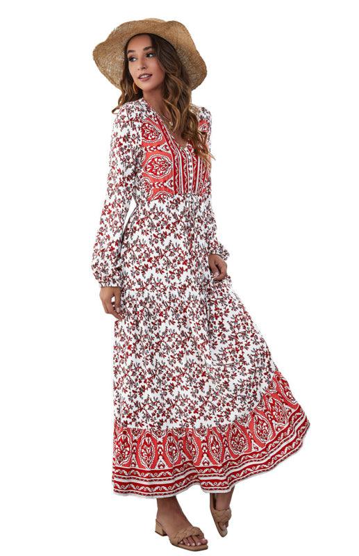 Maxi Jurk met V-hals en Bloemenprint - Mini Dresses - Jurkjes.co