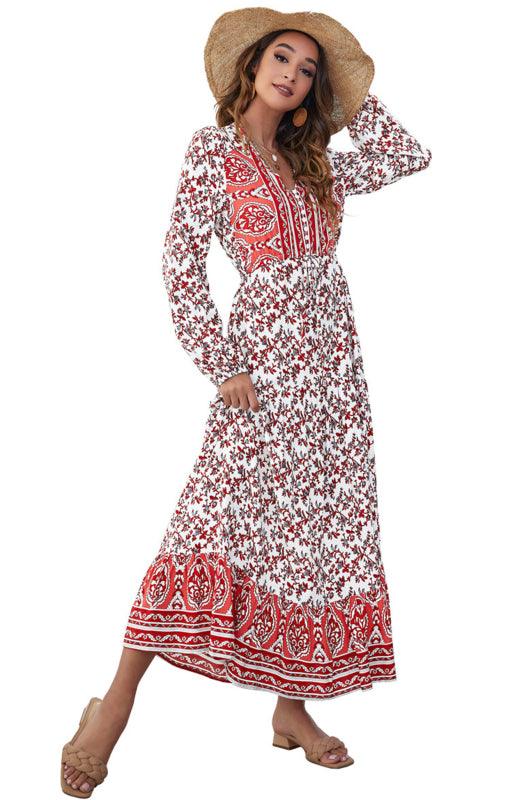 Maxi Jurk met V-hals en Bloemenprint - Mini Dresses - Jurkjes.co