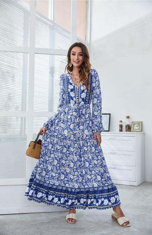 Maxi Jurk met V-hals en Bloemenprint - Mini Dresses - Jurkjes.co