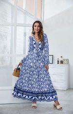 Maxi Jurk met V-hals en Bloemenprint - Mini Dresses - Jurkjes.co