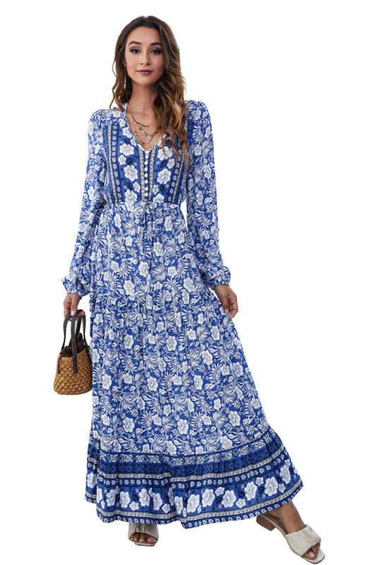 Maxi Jurk met V-hals en Bloemenprint - Mini Dresses - Jurkjes.co