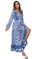 Maxi Jurk met V-hals en Bloemenprint - Mini Dresses - Jurkjes.co