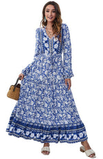 Maxi Jurk met V-hals en Bloemenprint - Mini Dresses - Jurkjes.co