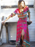 Maxi Jurk met V-hals en Boho Print - Maxi Dresses - Jurkjes.co