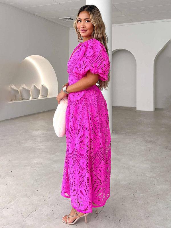 Maxi Jurk met V-hals en Borduurdetails - Maxi Dresses - Jurkjes.co