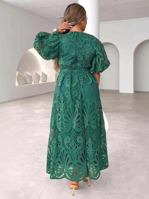 Maxi Jurk met V-hals en Borduurdetails - Maxi Dresses - Jurkjes.co