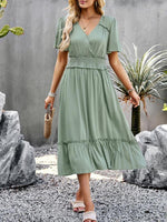 Maxi Jurk met V-hals en Effen Kleur - Group3 - Jurkjes.co