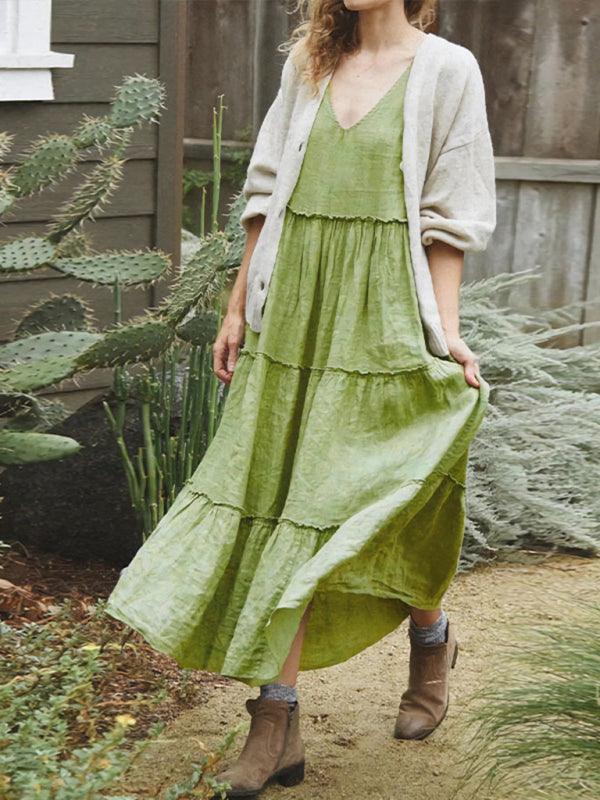 Maxi Jurk met V-hals en Effen Kleur - Maxi Dresses - Jurkjes.co