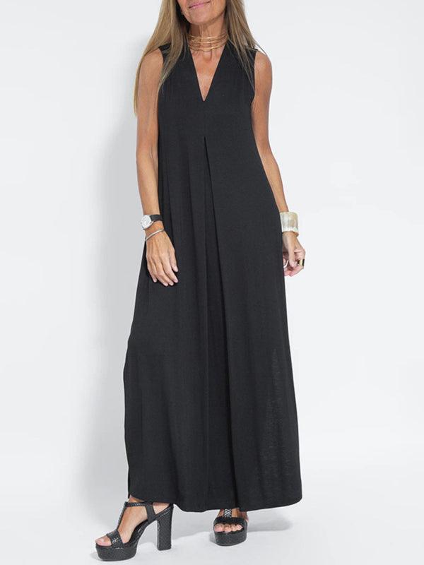 Maxi Jurk met V-hals en Effen Kleur - Maxi Dresses - Jurkjes.co