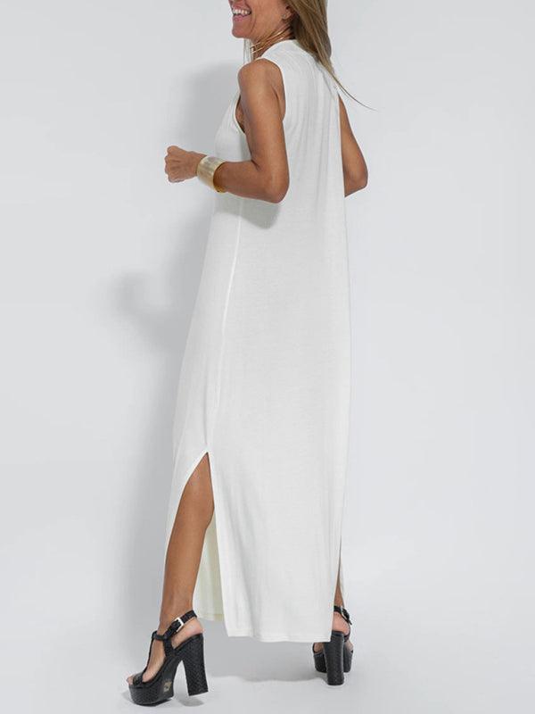 Maxi Jurk met V-hals en Effen Kleur - Maxi Dresses - Jurkjes.co