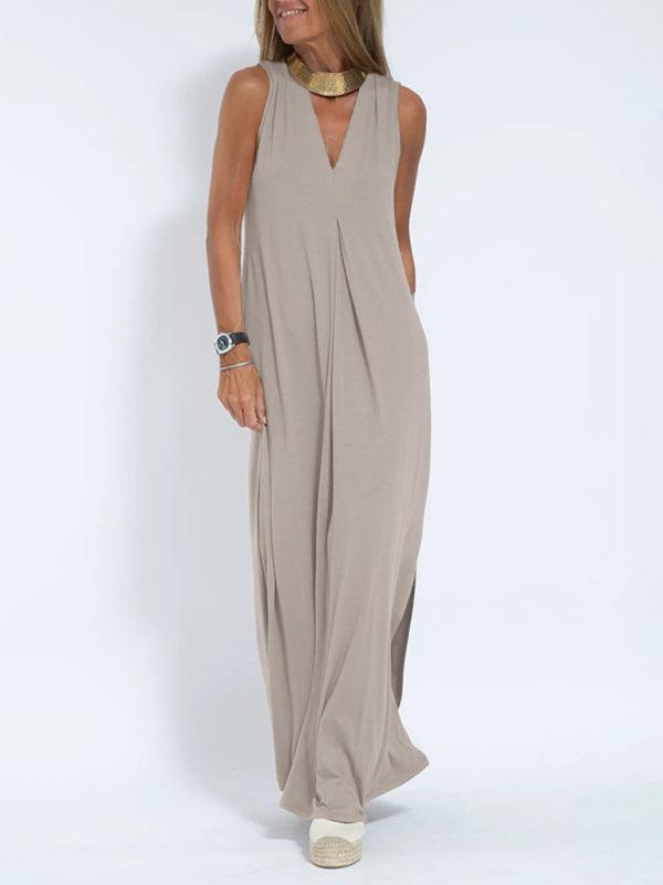 Maxi Jurk met V-hals en Effen Kleur - Maxi Dresses - Jurkjes.co