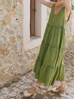 Maxi Jurk met V-hals en Effen Kleur - Maxi Dresses - Jurkjes.co