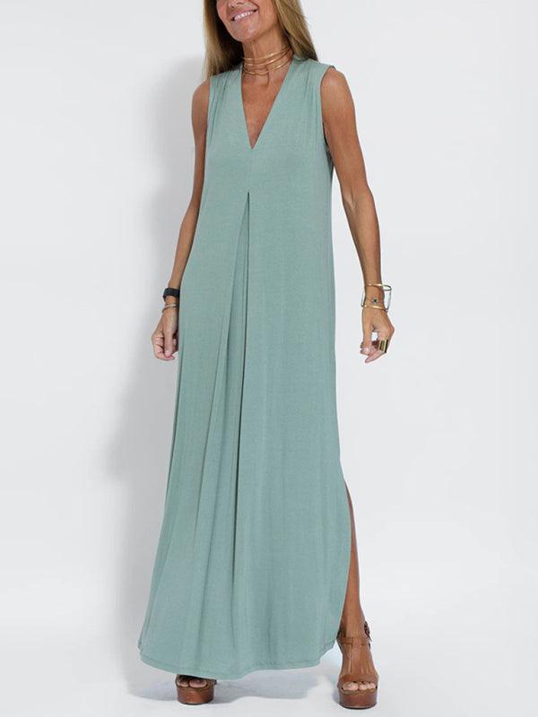 Maxi Jurk met V-hals en Effen Kleur - Maxi Dresses - Jurkjes.co