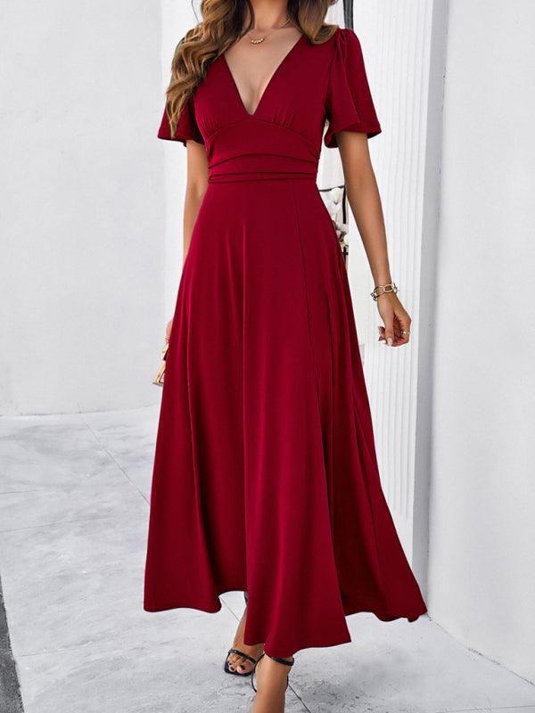 Maxi Jurk met V-hals en Elegante Stijl - Group3 - Jurkjes.co