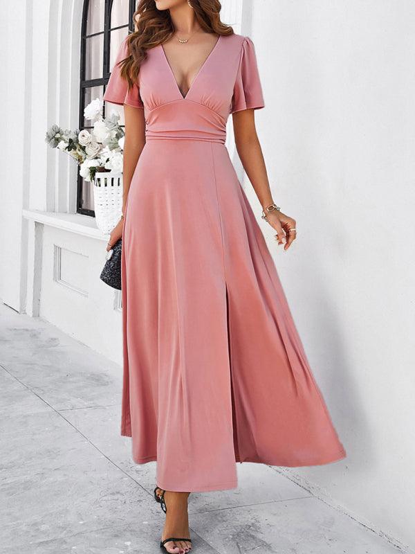 Maxi Jurk met V-hals en Elegante Stijl - Group3 - Jurkjes.co