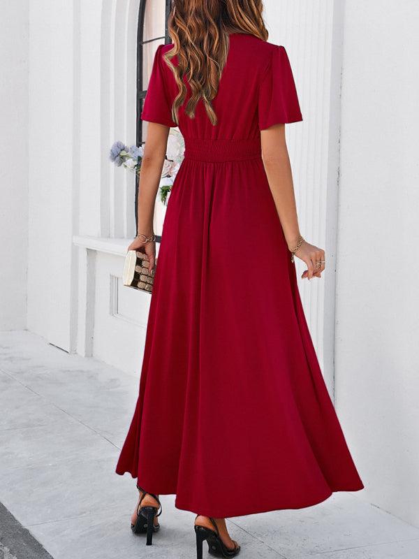 Maxi Jurk met V-hals en Elegante Stijl - Group3 - Jurkjes.co