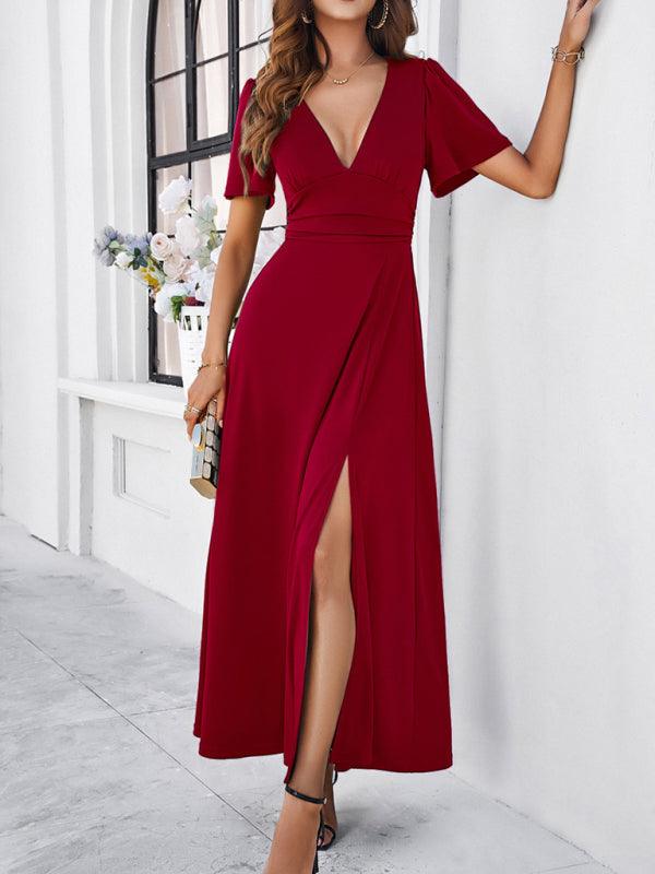 Maxi Jurk met V-hals en Elegante Stijl - Group3 - Jurkjes.co