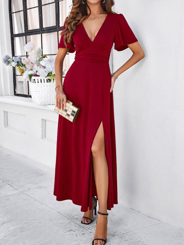 Maxi Jurk met V-hals en Elegante Stijl - Group3 - Jurkjes.co