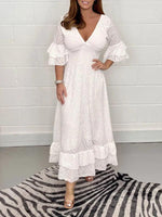 Maxi Jurk met V-hals en Eyelet Patroon - Mini Dresses - Jurkjes.co