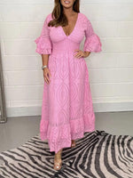 Maxi Jurk met V-hals en Eyelet Patroon - Mini Dresses - Jurkjes.co