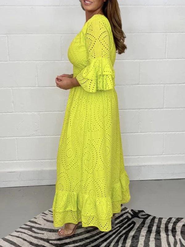 Maxi Jurk met V-hals en Eyelet Patroon - Mini Dresses - Jurkjes.co