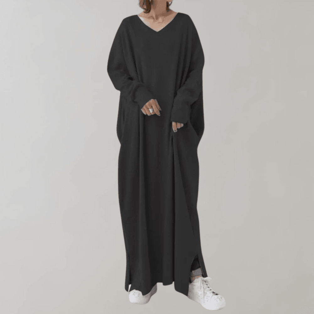 Maxi Jurk met V-hals en Gedropte Schouder - CB- Dresses - Jurkjes.co