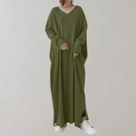 Maxi Jurk met V-hals en Gedropte Schouder - CB- Dresses - Jurkjes.co