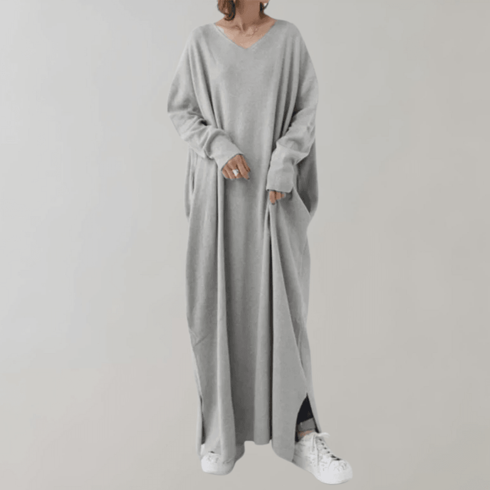 Maxi Jurk met V-hals en Gedropte Schouder - CB- Dresses - Jurkjes.co