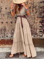 Maxi Jurk met V-hals en Gelaagde Rok - Maxi Dresses - Jurkjes.co