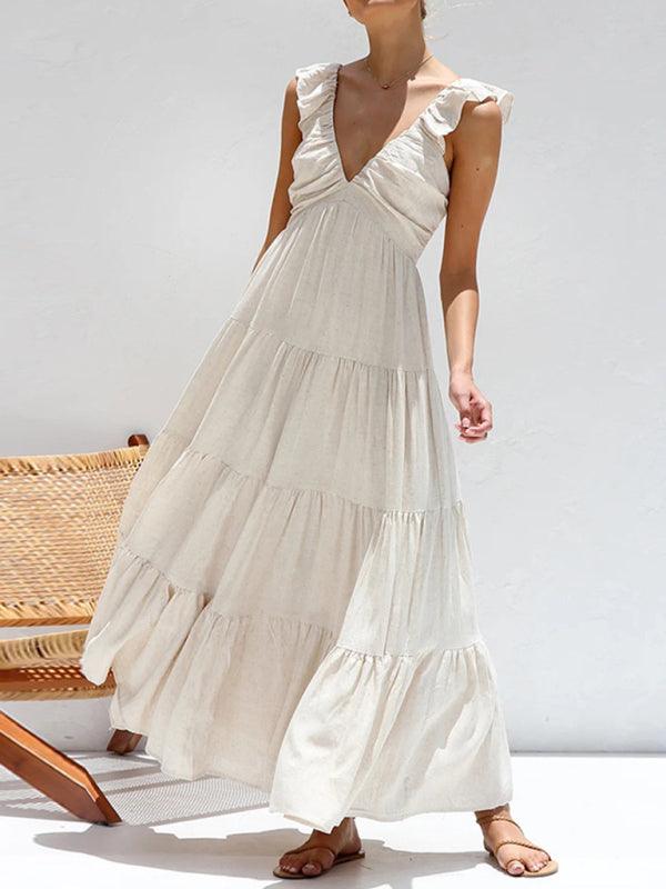 Maxi Jurk met V-hals en Gelede Zoom - Maxi Dresses - Jurkjes.co